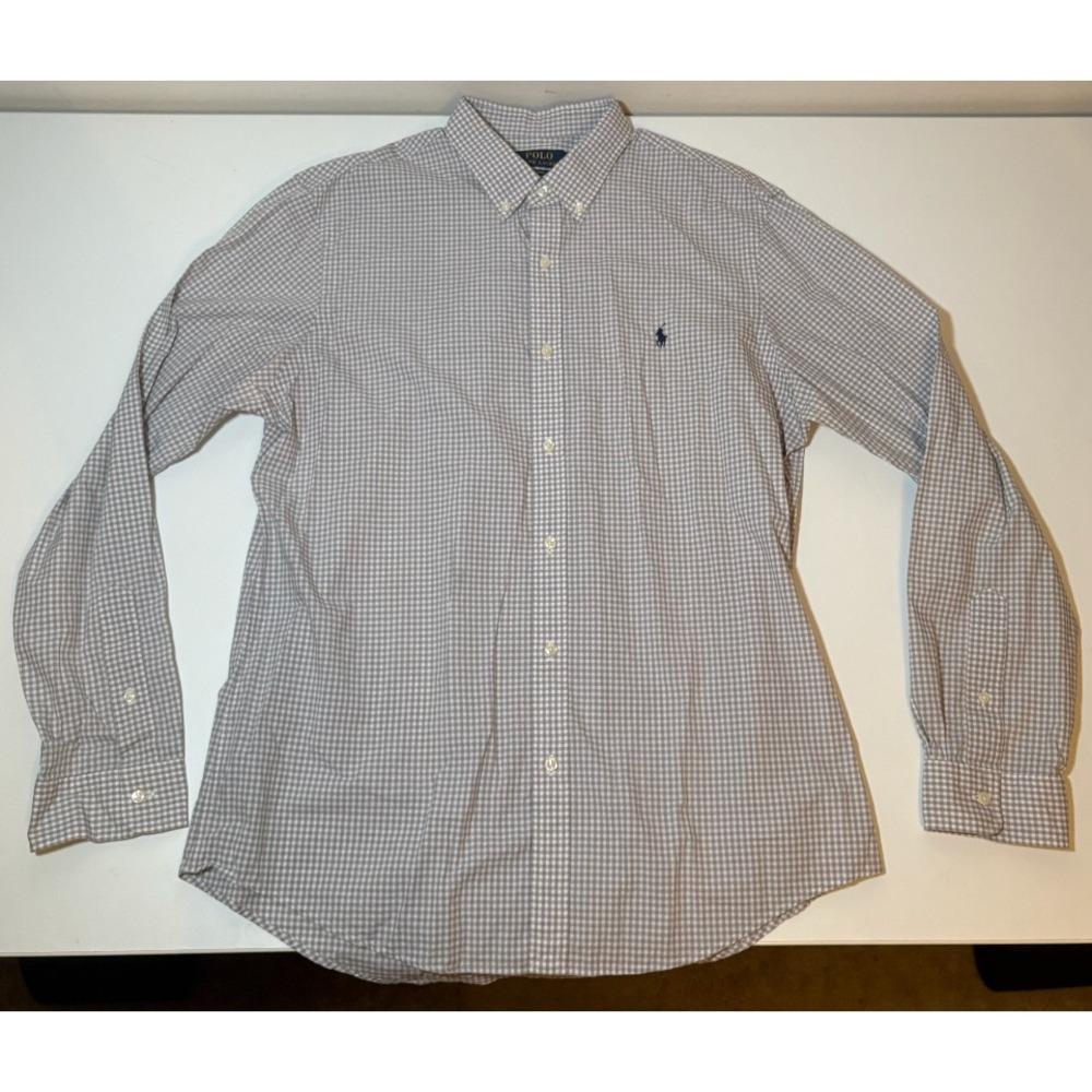 Polo Ralph Lauren Gray/White Checkered Button Down Shirt | Slim Fit XL